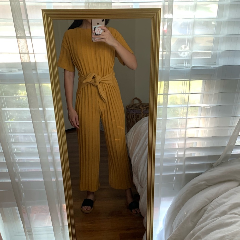 Zara Mustard Yellow Ribbed culotte jumpsuit